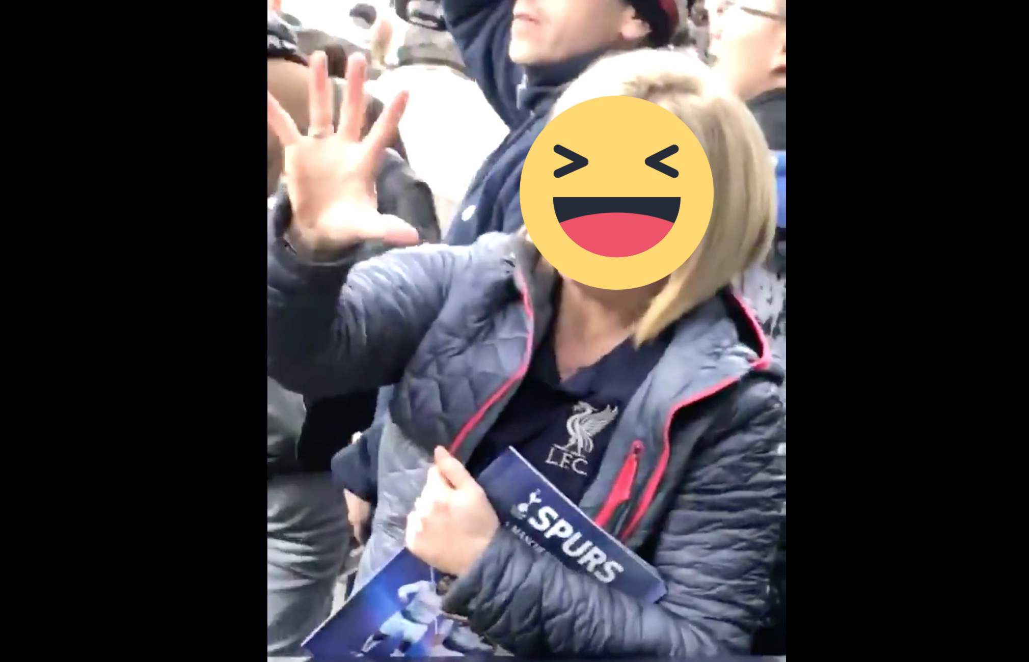 A female Liverpool supporter gatecrashed the Spurs end – trolled City fans while she was at it