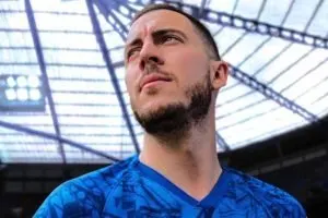 Eden Hazard at the front and center of the official promotion images unveiling the new Chelsea home kit