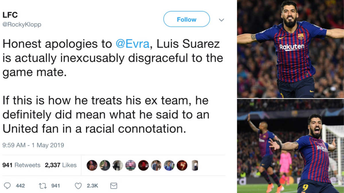 Liverpool fan offers apology to Man Utd for supporting Luis Suarez on the Evra incident