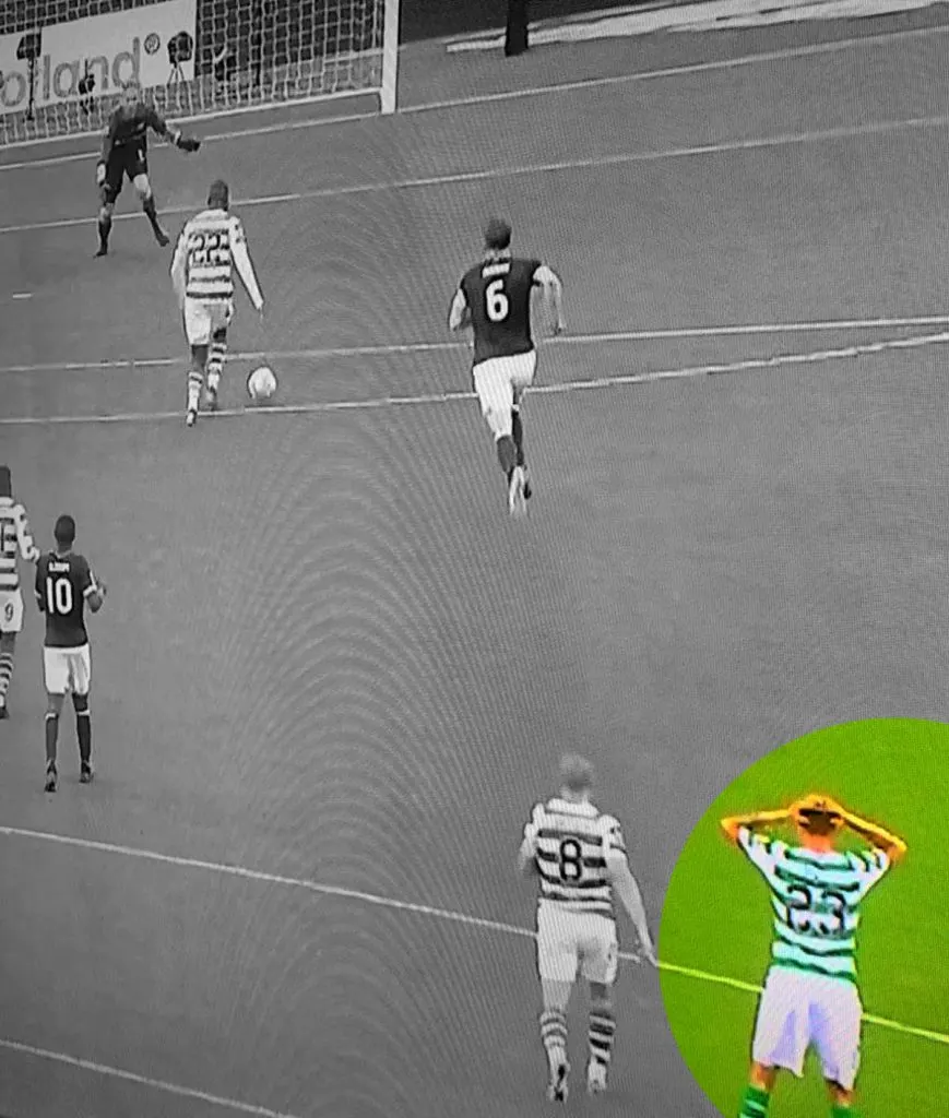 Lustig with his hands on his head before Edouard's goal for Celtic
