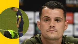 Photo - Arsenal star Granit Xhaka endures bizarre moment with a fan during friendly match