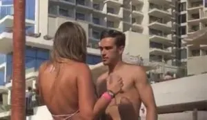 Harry Winks chatting up a blonde beauty on holidays