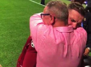 Jordan Henderson embraces his father after winning the Champions League