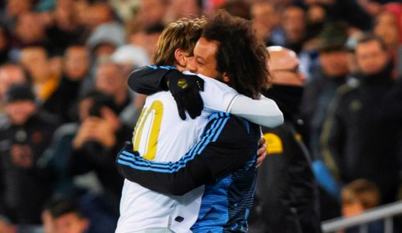 Ecstatic Luka Modric seen rushing to the sidelines and hug Marcelo after splendid goal