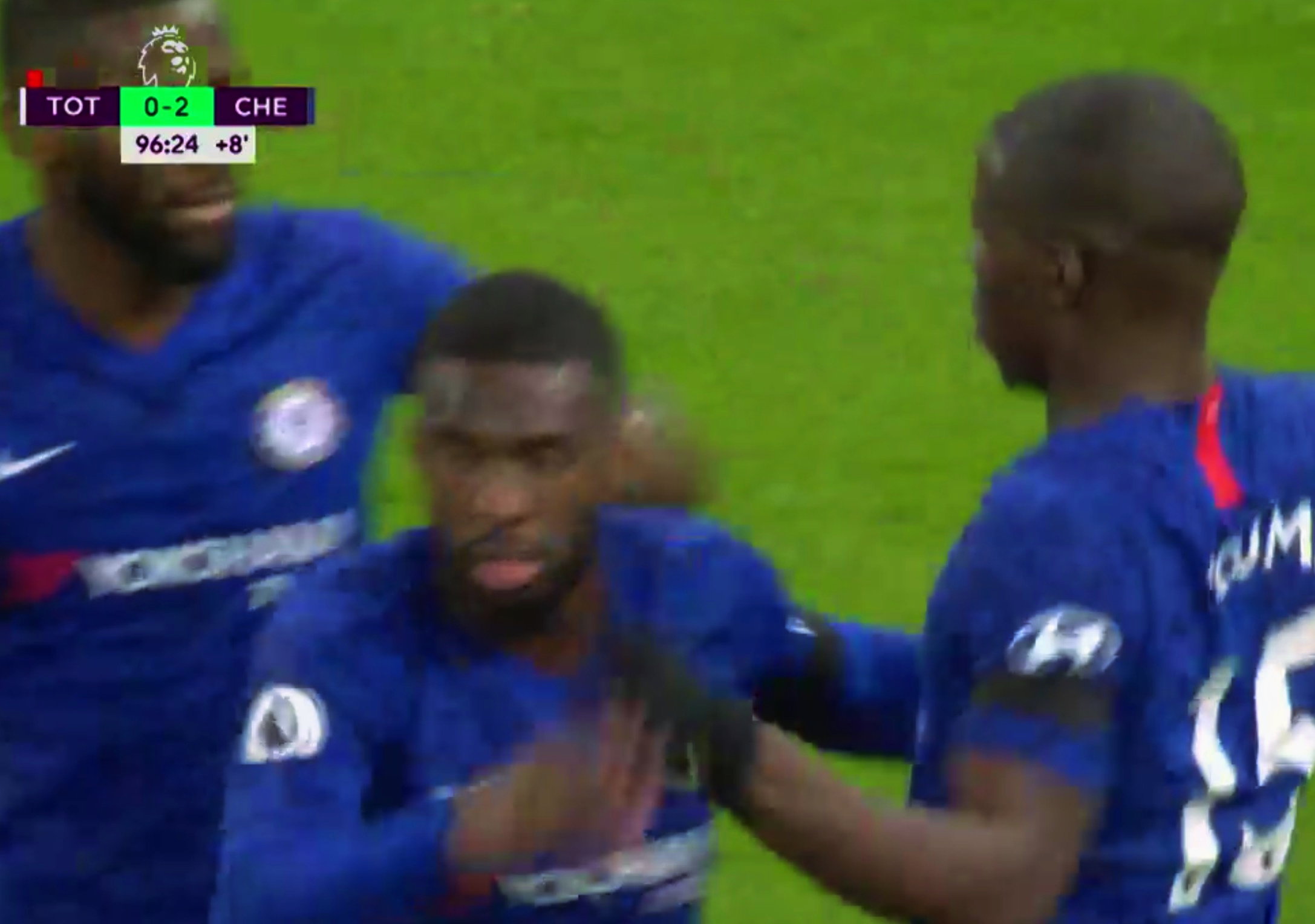 Chelsea fans loved how Rudiger, Tomori and Zouma celebrated clearing a Spurs attack on Sunday