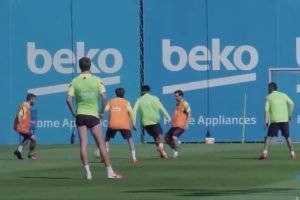 Messi and co. are back as Barcelona release footage of a high-intensity rondo session in training