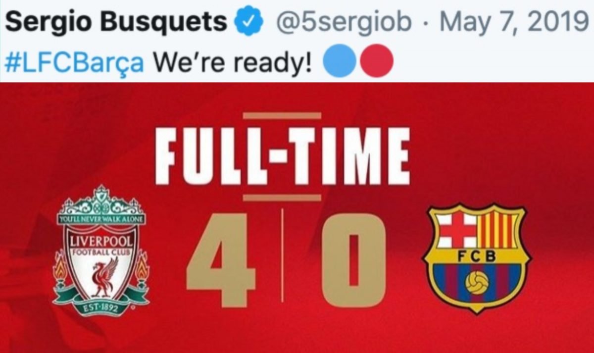 Liverpool fans notice how Sergio Busquets still hasn’t tweeted since Barcelona lost at Anfield