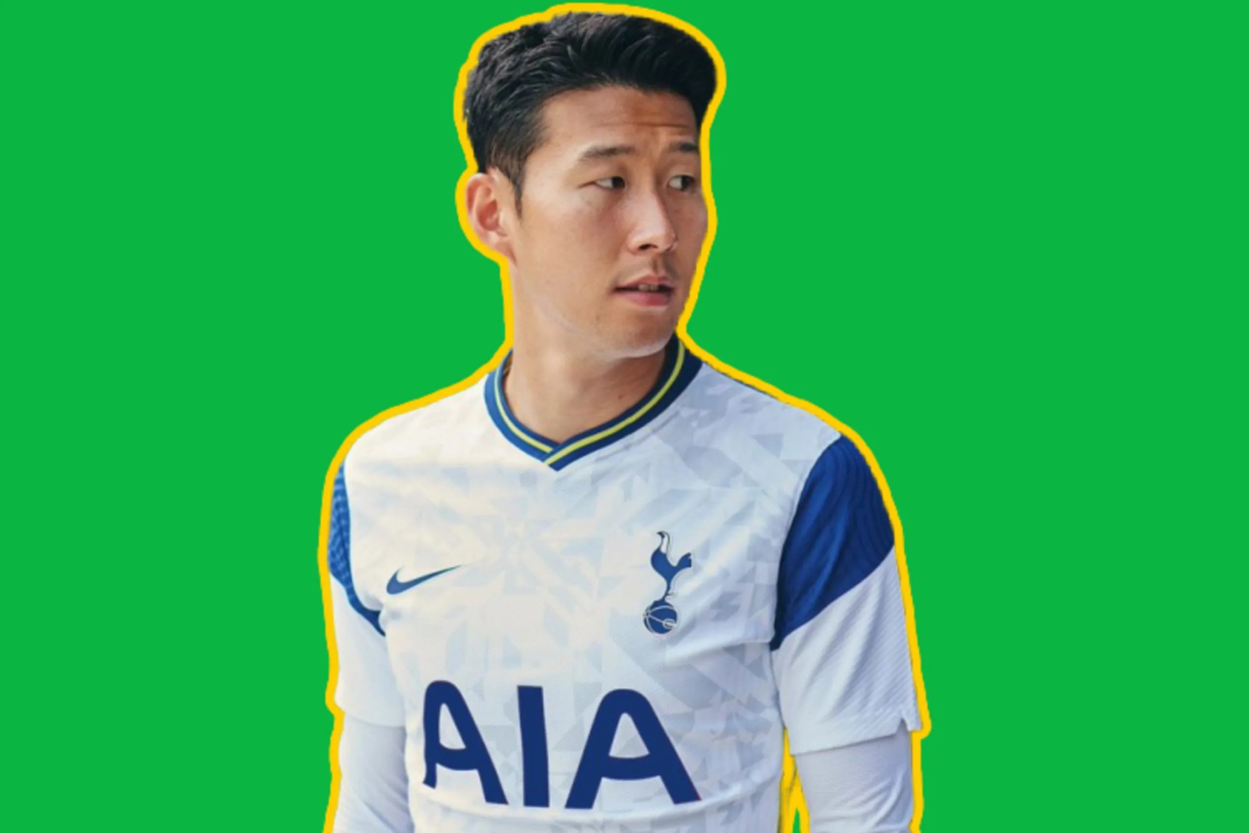 Son Heung-min in Tottenham home kit foe 20/21 season with an edited blue AIA logo