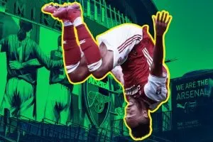 Aubameyang celebrating a goal by going upside down