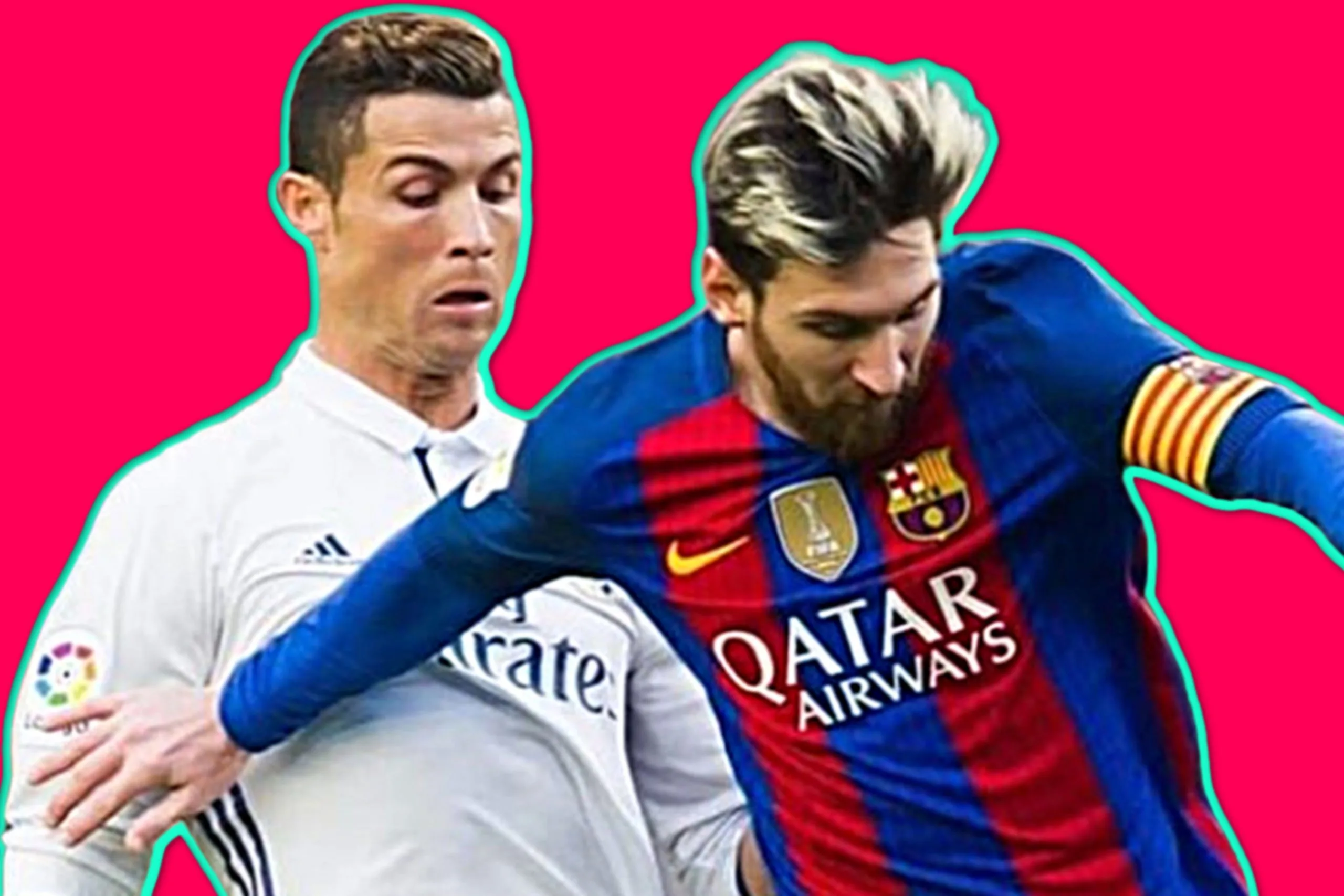 Cristiano Ronaldo and Lionel Messi during a match between Real Madrid and Barcelona