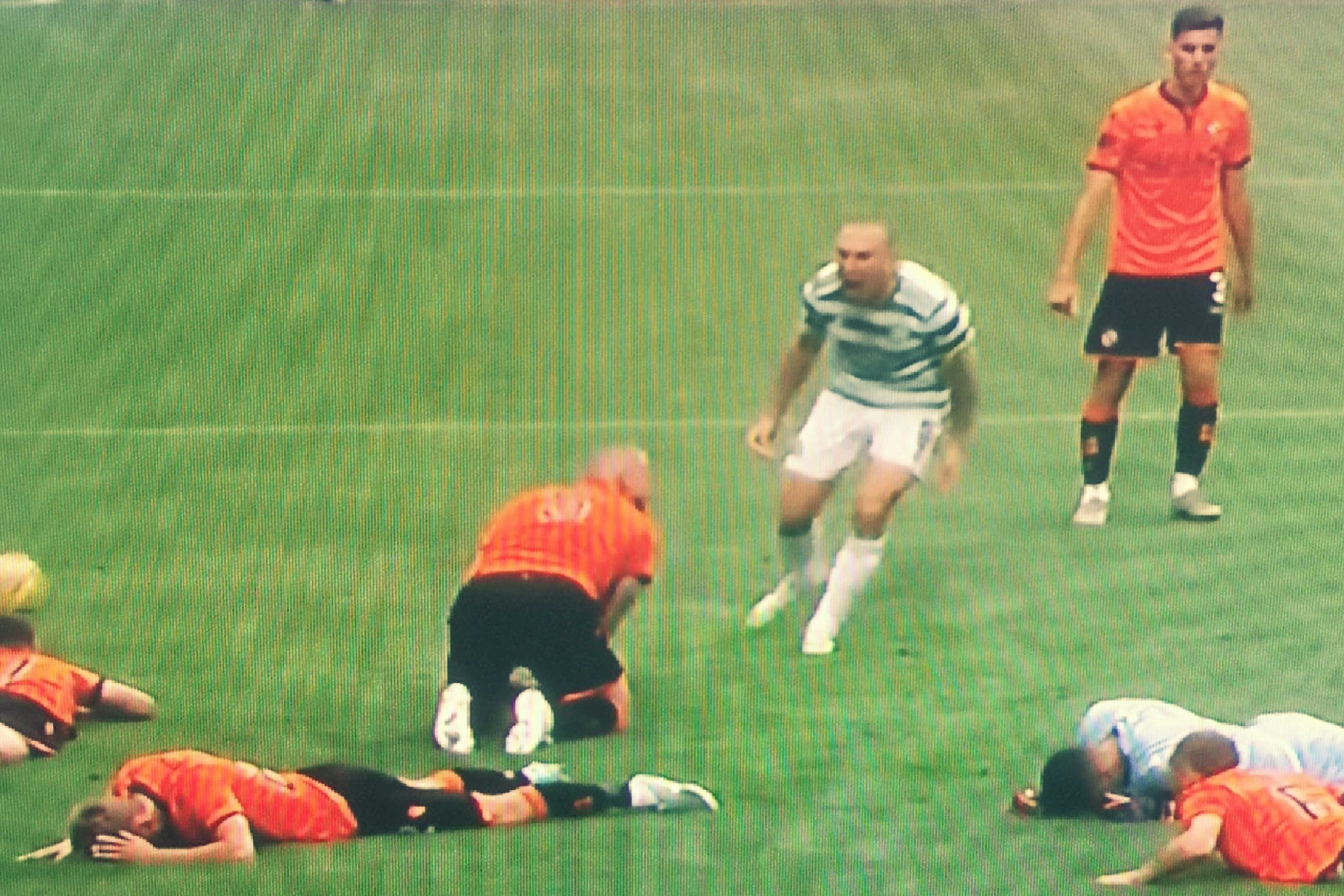 Scott Brown in Mark Conolly’s face after Albian Ajeti put Celtic ahead v Dundee United