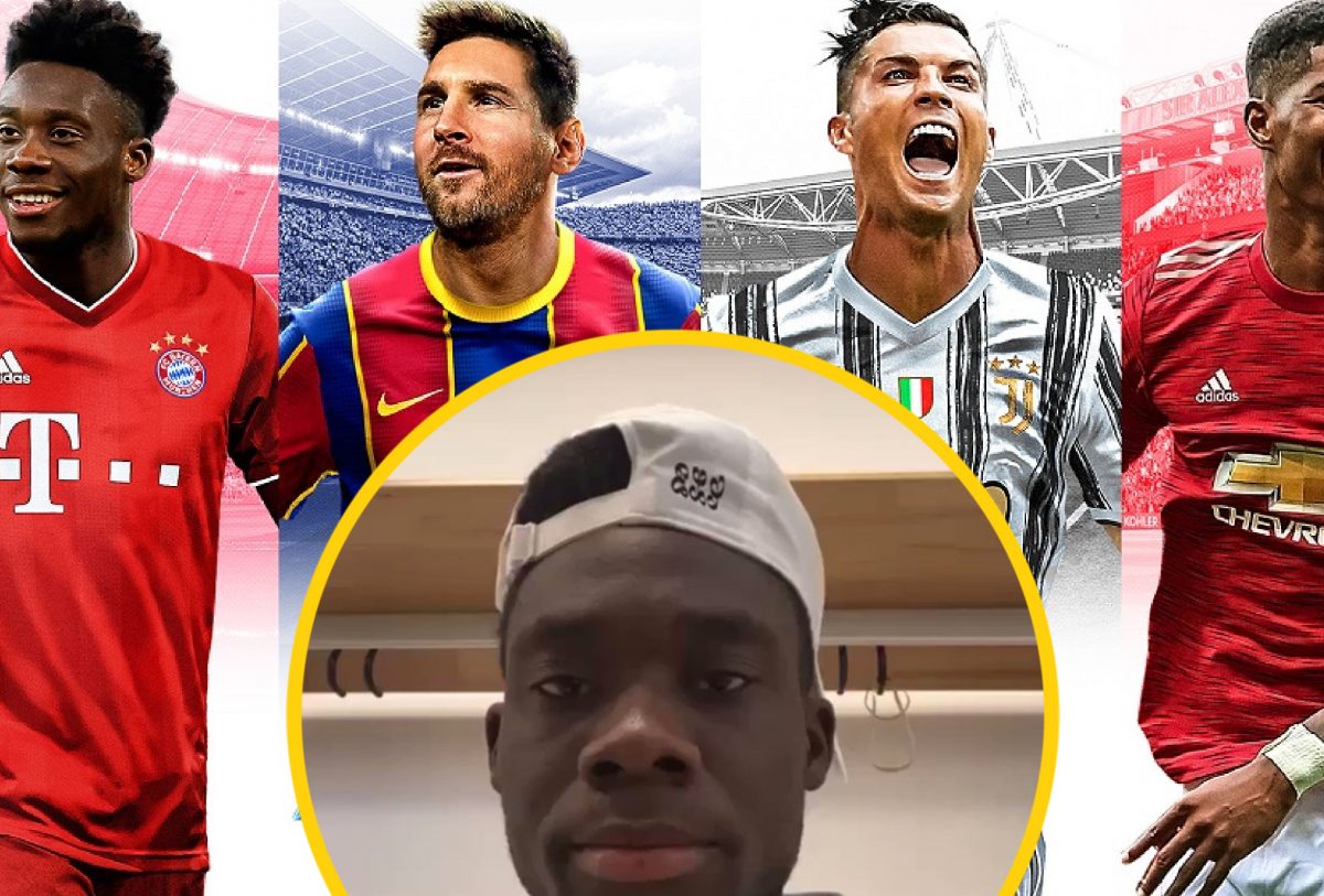 Alphonso Davies reacts to being on the cover of PES 21 with Messi and Ronaldo