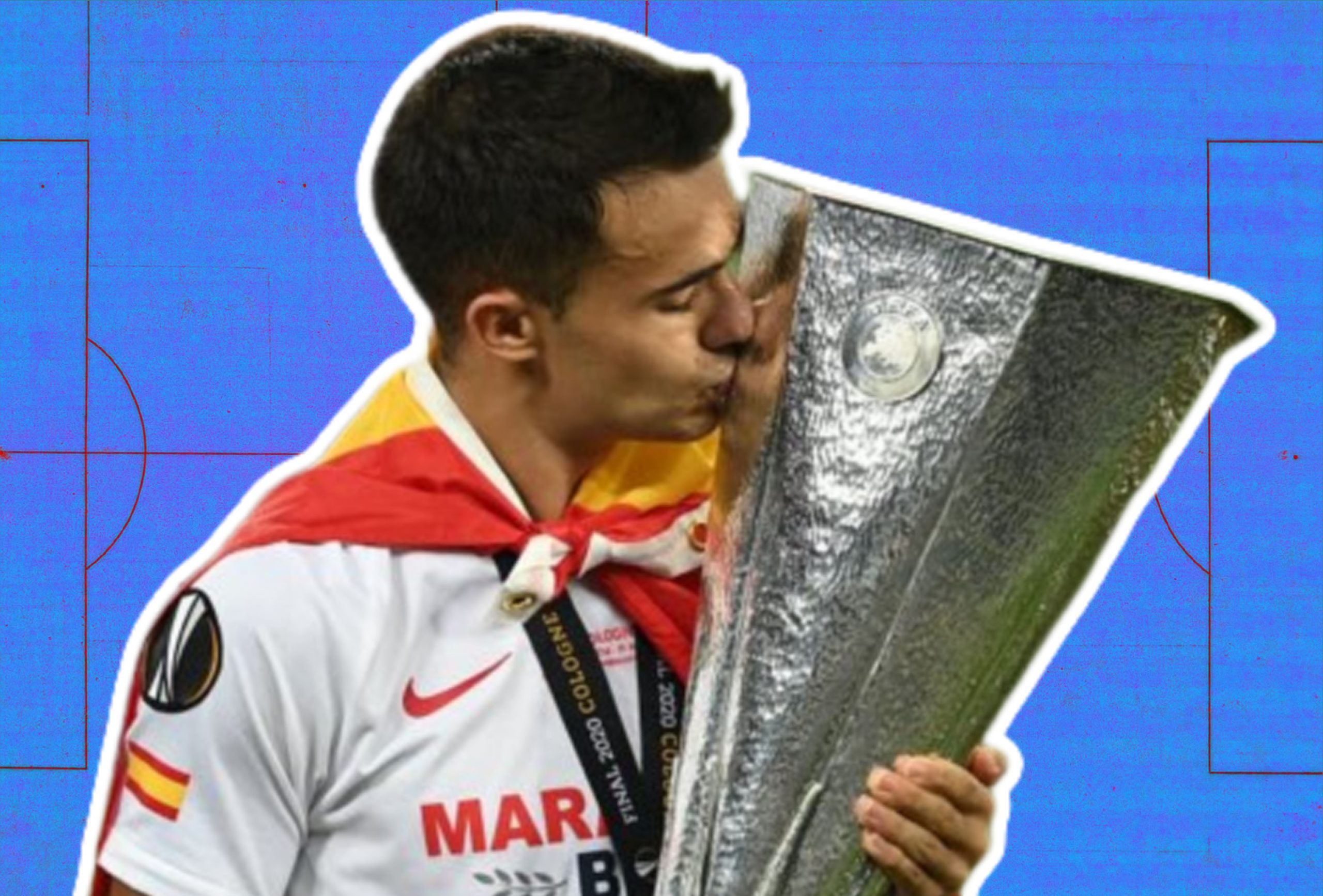 Sergio Reguilon kissing the Europa League trophy