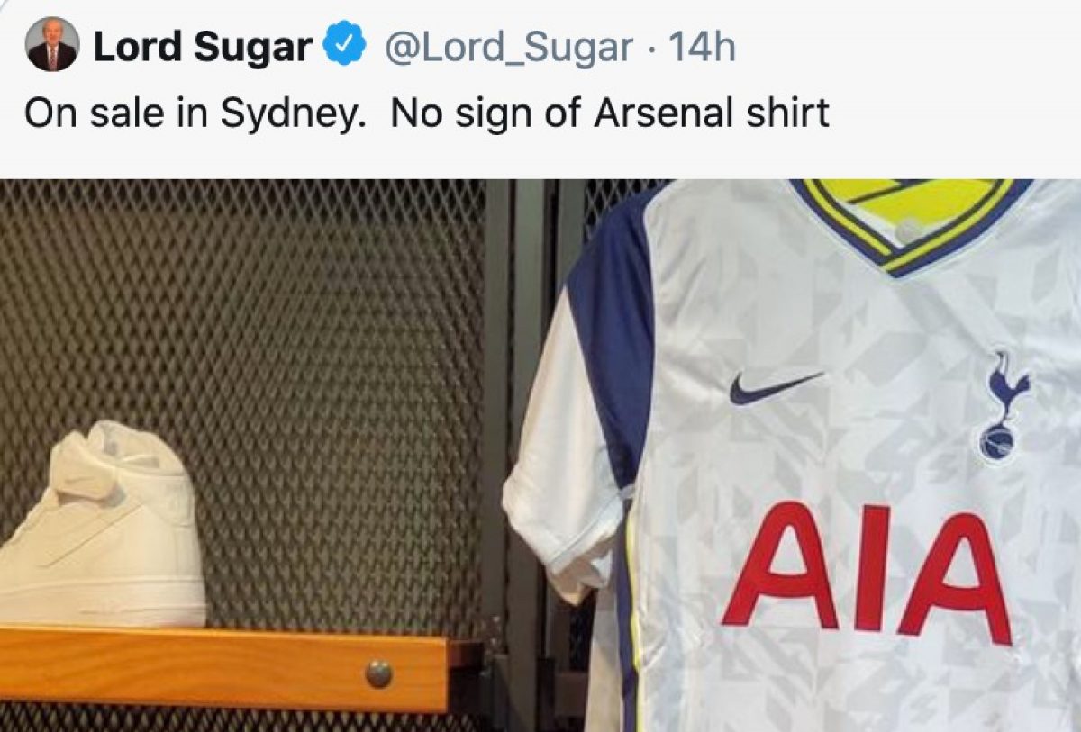 Spurs-daft Lord Sugar fails miserably in his attempt to troll Arsenal fans on Twitter