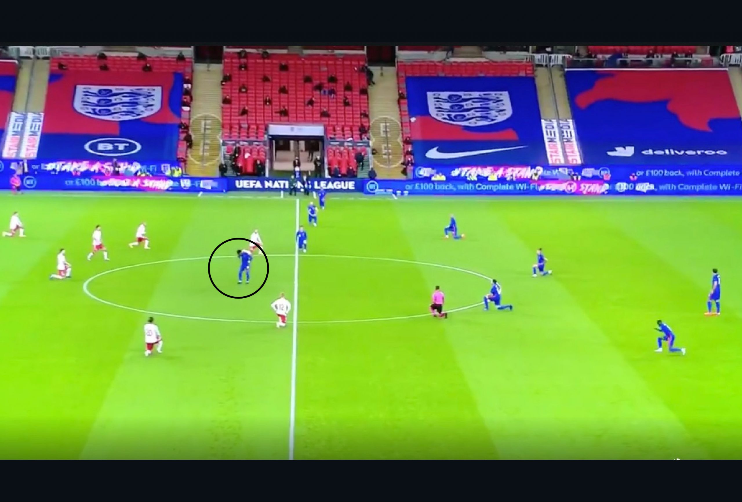 (Video) Marcus Rashford kicked off while everyone else took the knee before England v Denmark