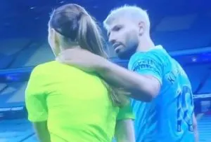 Sergio Aguero lambasted for putting his hands on the neck of lineswoman Sian Massey