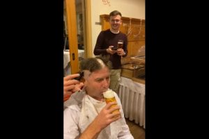 Wolfsberger president gets his shaved after qualifying for the knockout stages of Europa League
