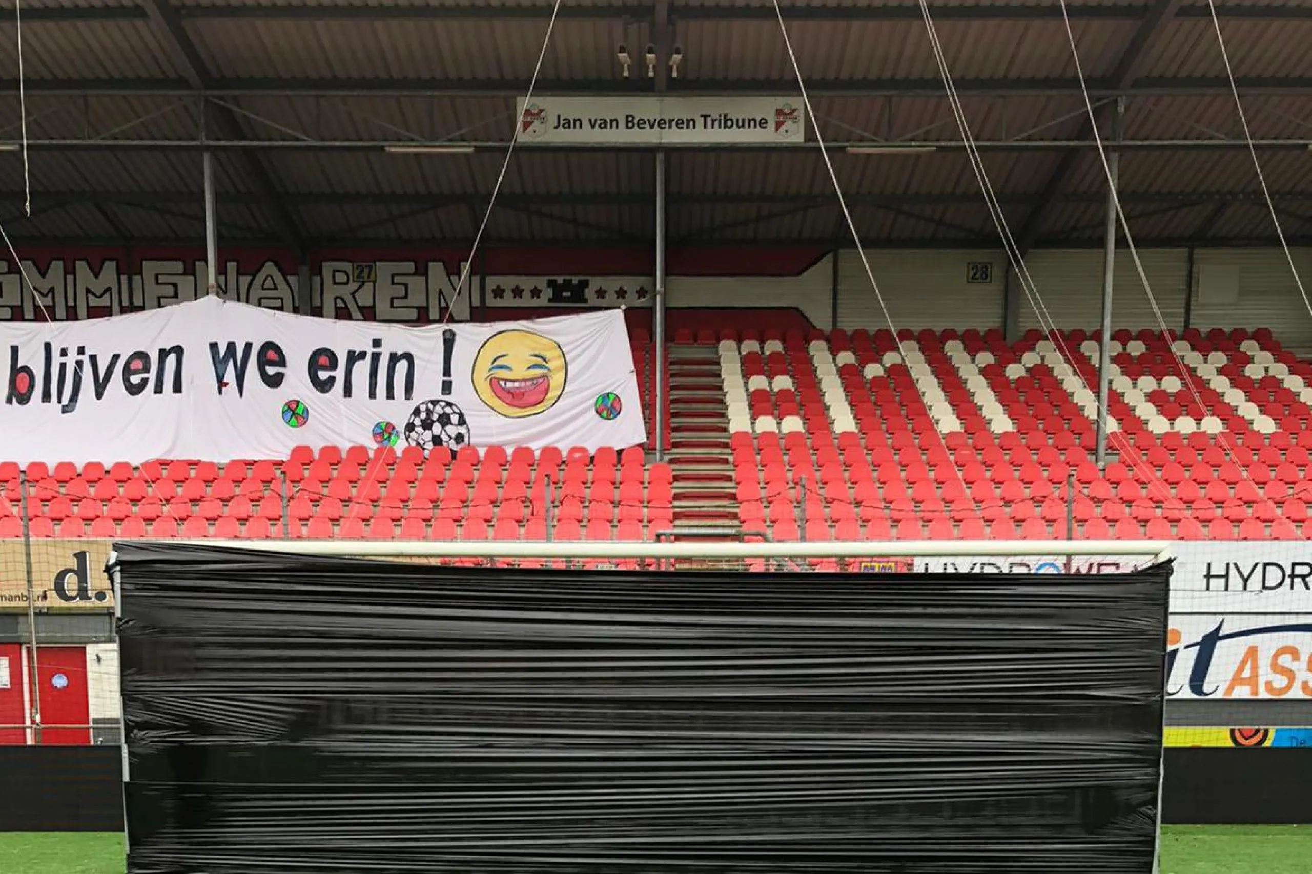 Fans of bottom placed FC Emmen seal their goal shut with tape