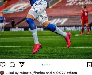 Firmino liking Richarlisons Instagram post of him celebrating a goal in a win at Anfield
