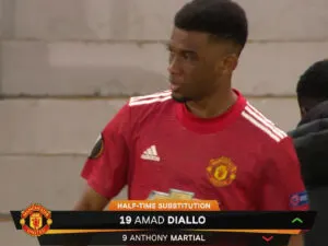 Amad Diallo coming on against AC Milan