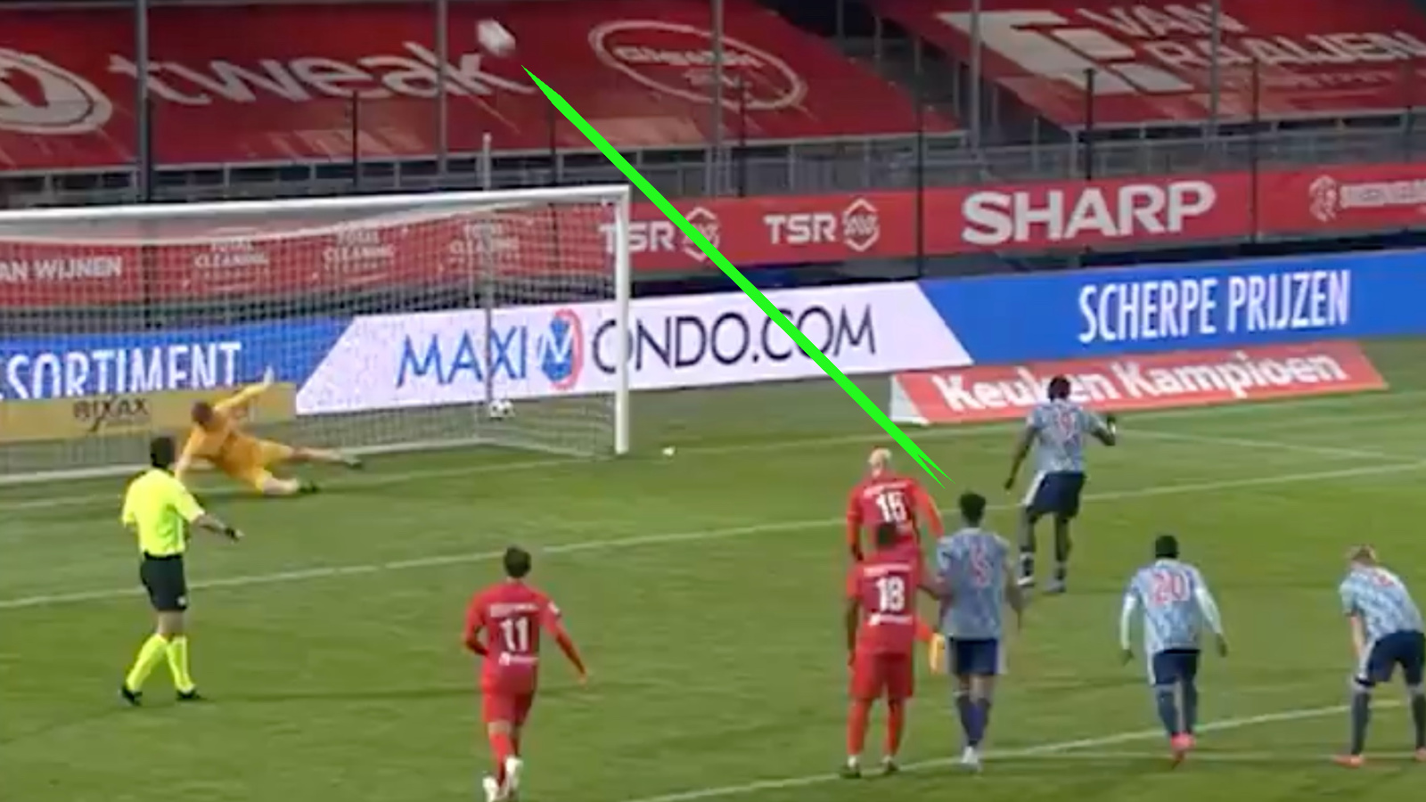 Brian Brobbey hits penalty outside of stadium against Almere City