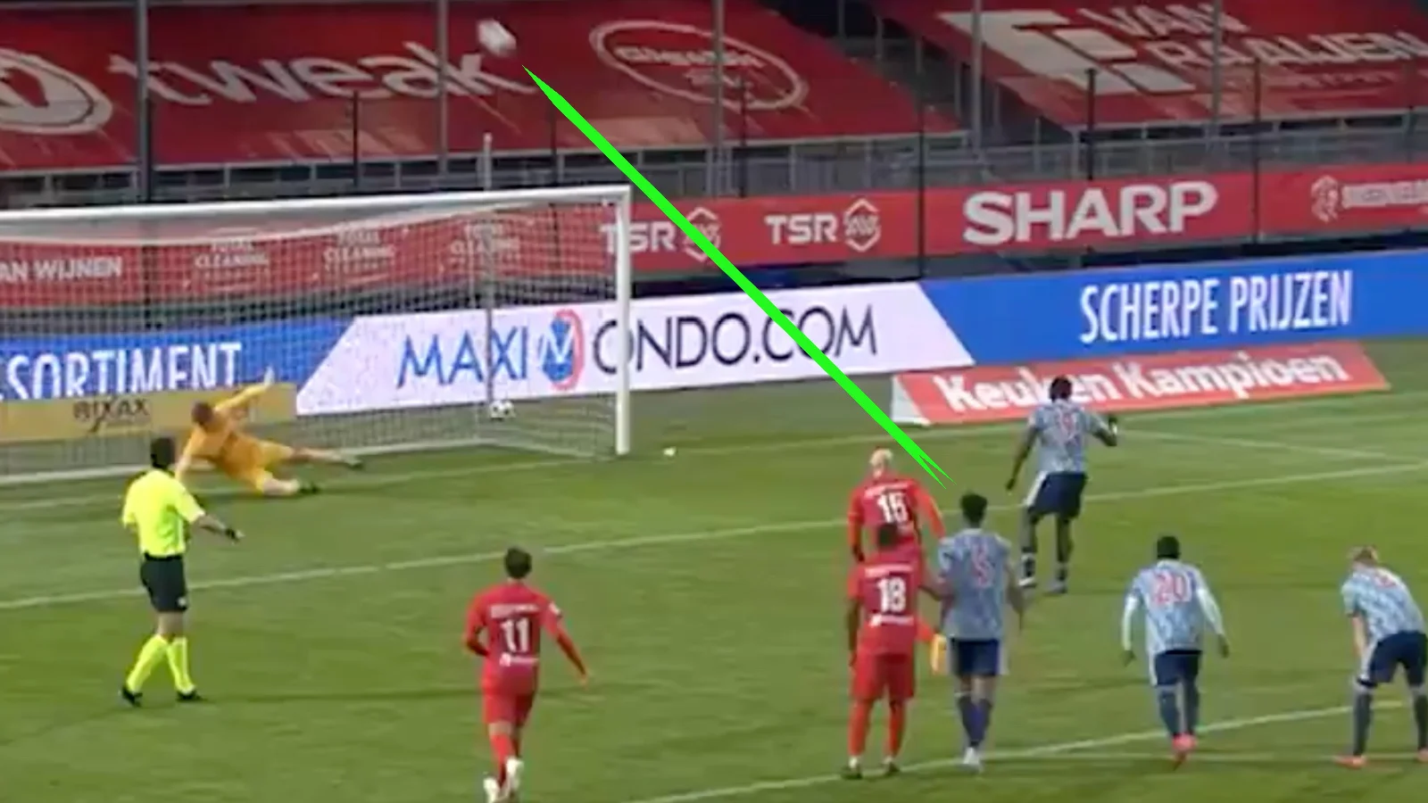 Brian Brobbey hits penalty outside of stadium against Almere City