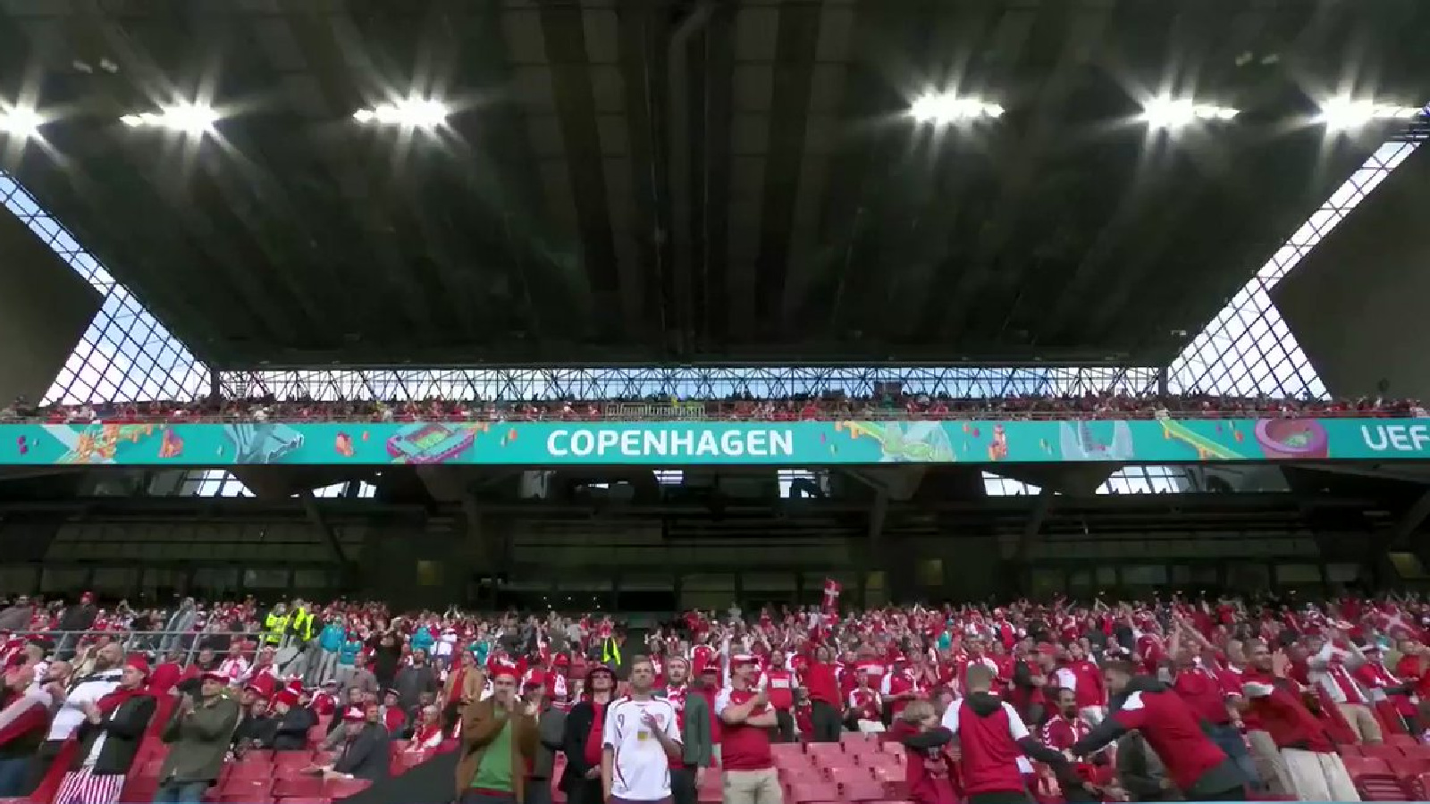 Denmark fans sing Christian Eriksen's name at the Parken Stadium