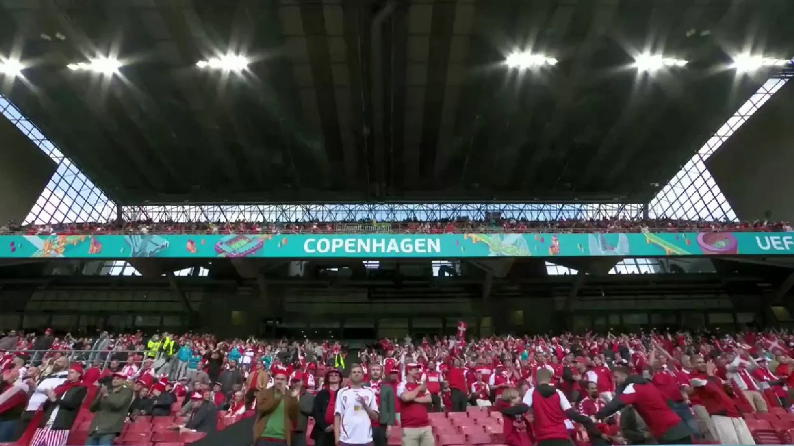 Denmark fans sing Christian Eriksen's name at the Parken Stadium