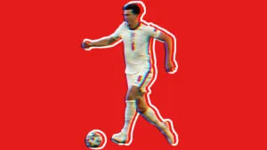 Harry Maguire progressing the ball forward during game v Czech Republic