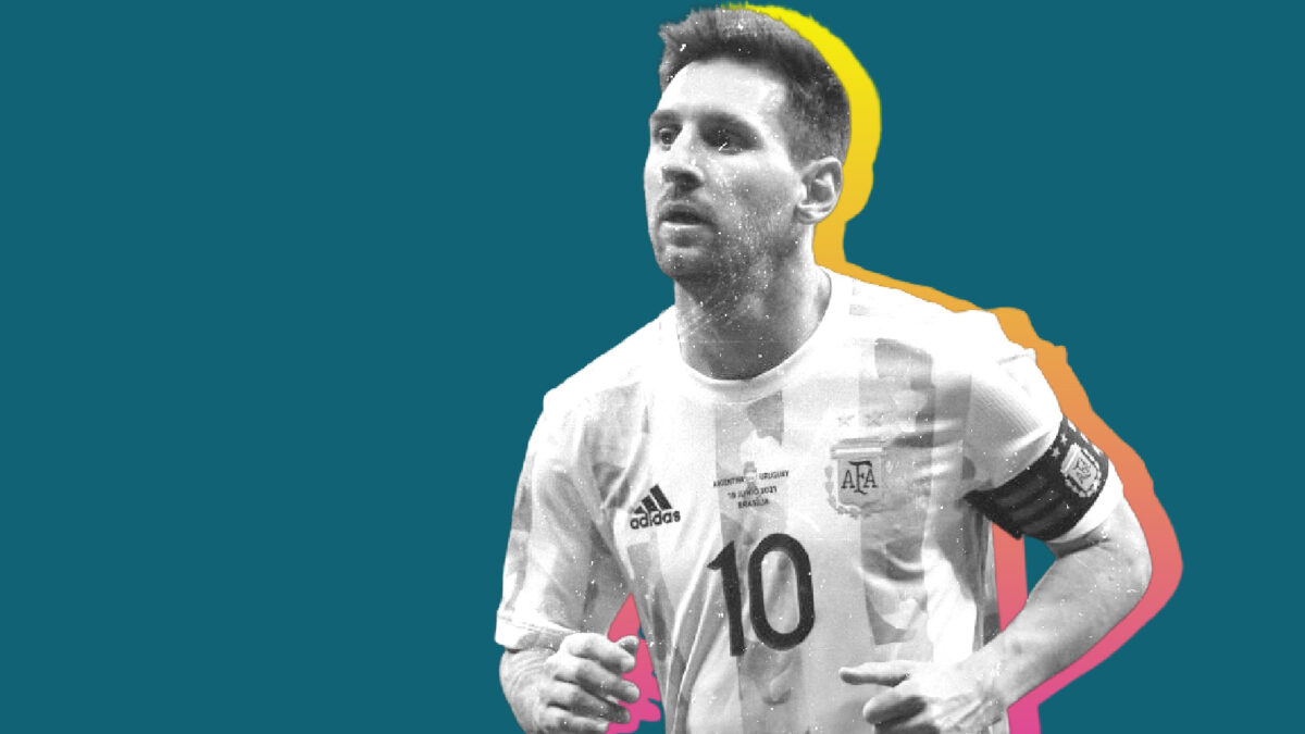 LIonel Messi going through his paces during game against Uruguay