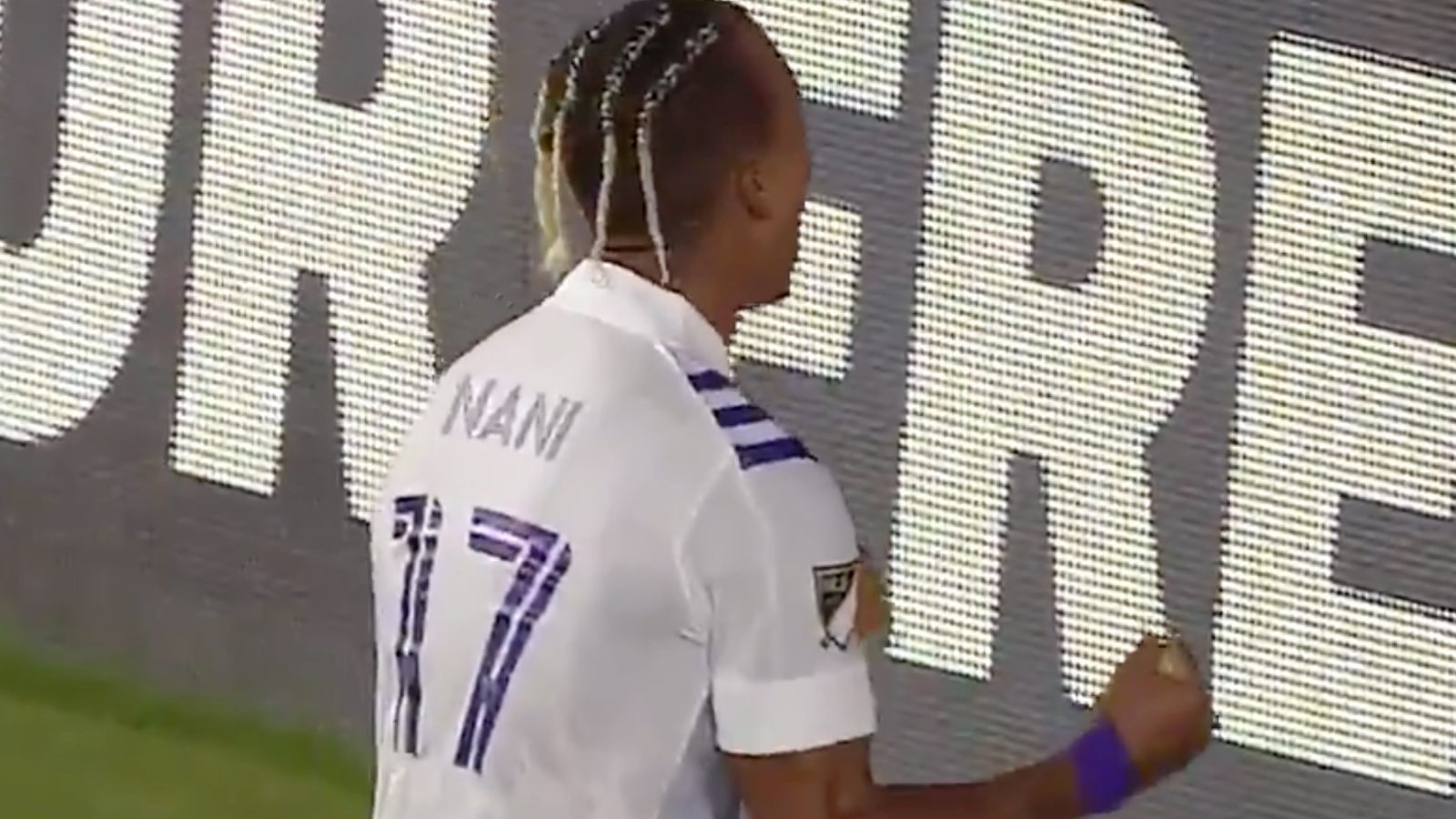 Nani celebrates scoring a match winning goal against Inter Miami