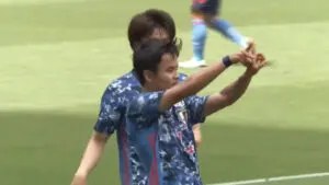 Takefusa Kubo celebrates scoring a 4-man nutmeg goal against Jamaica