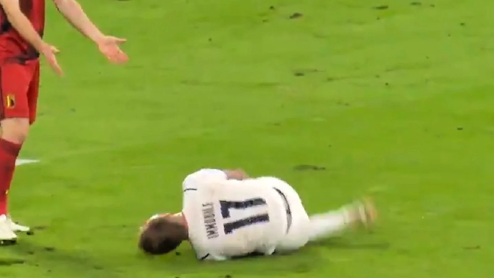 Ciro Immobile lying on the ground faking an injury against Belgium