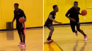 Paul Pogba showing off his basketball skills during his holidays in America