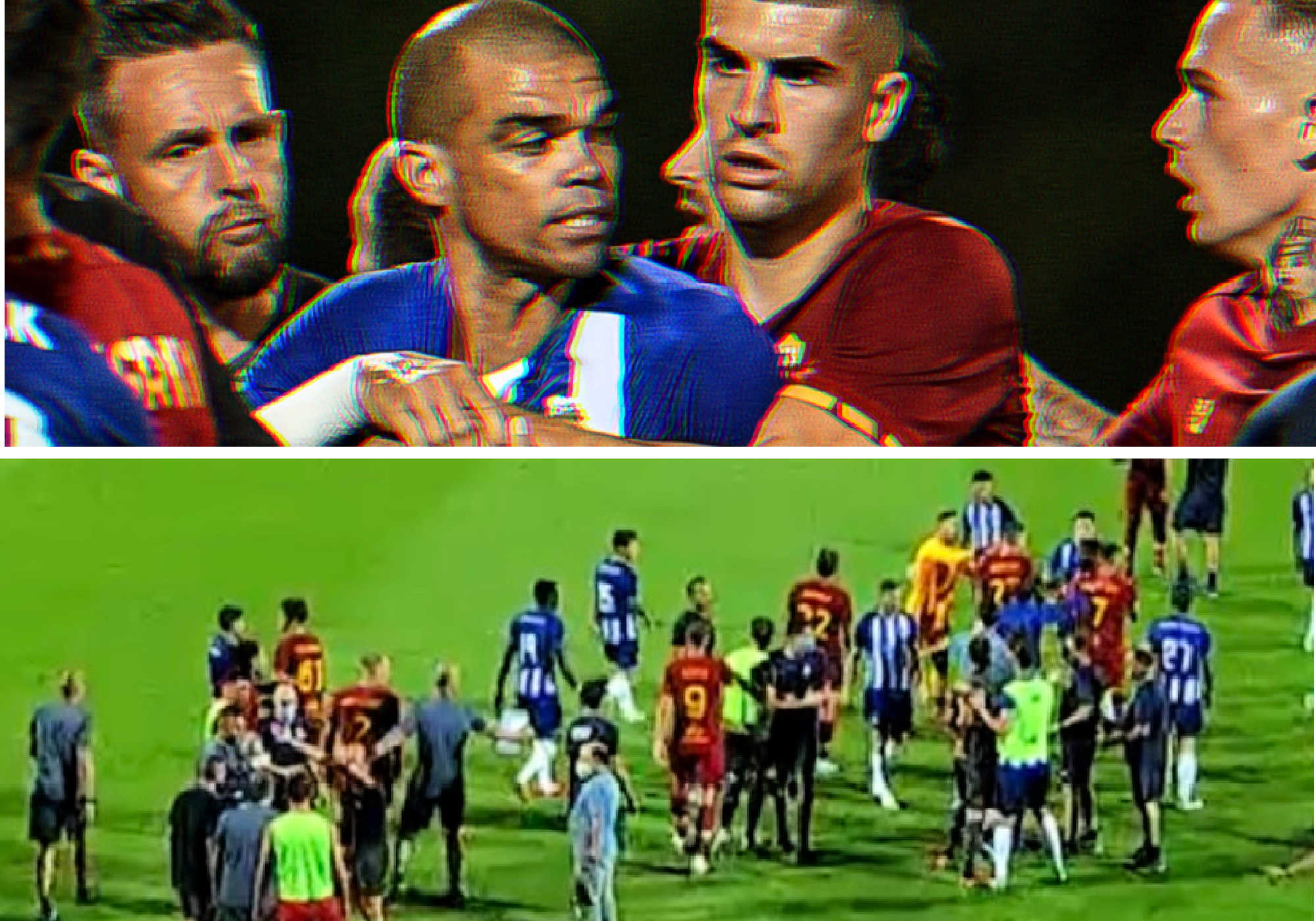 Pepe sparks a mass brawl with his challenge on Mkhitaryan during pre-season clash between Roma and Porto