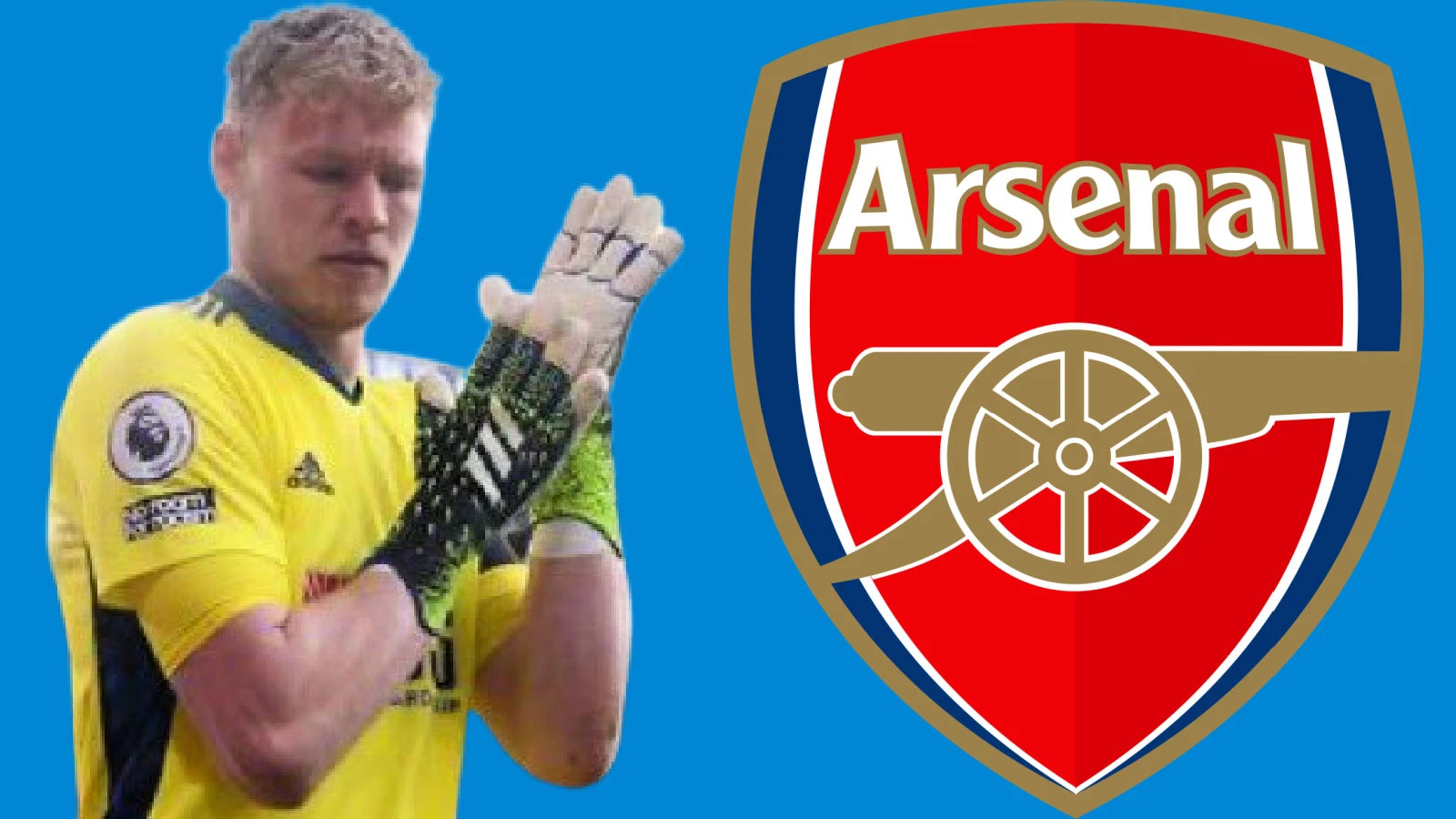 Aaron Ramsdale and Arsenal logo