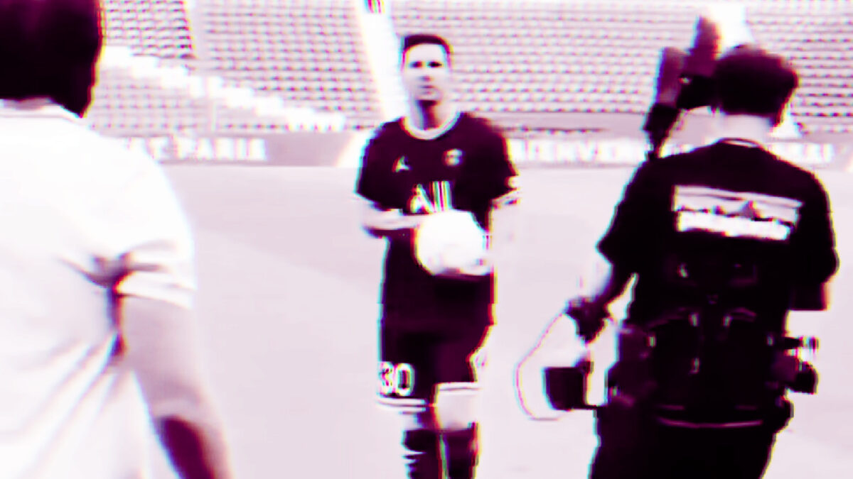 Lionel Messi recording promo material before his unveiling as a PSG player