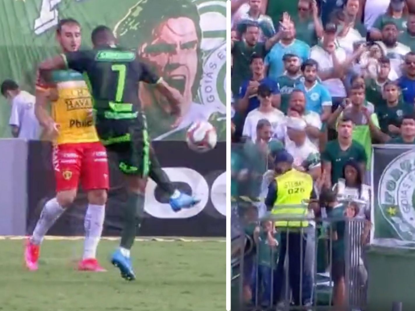 Goias defensive midfielder Rezende Miranda knocks out football fan with wayward shot