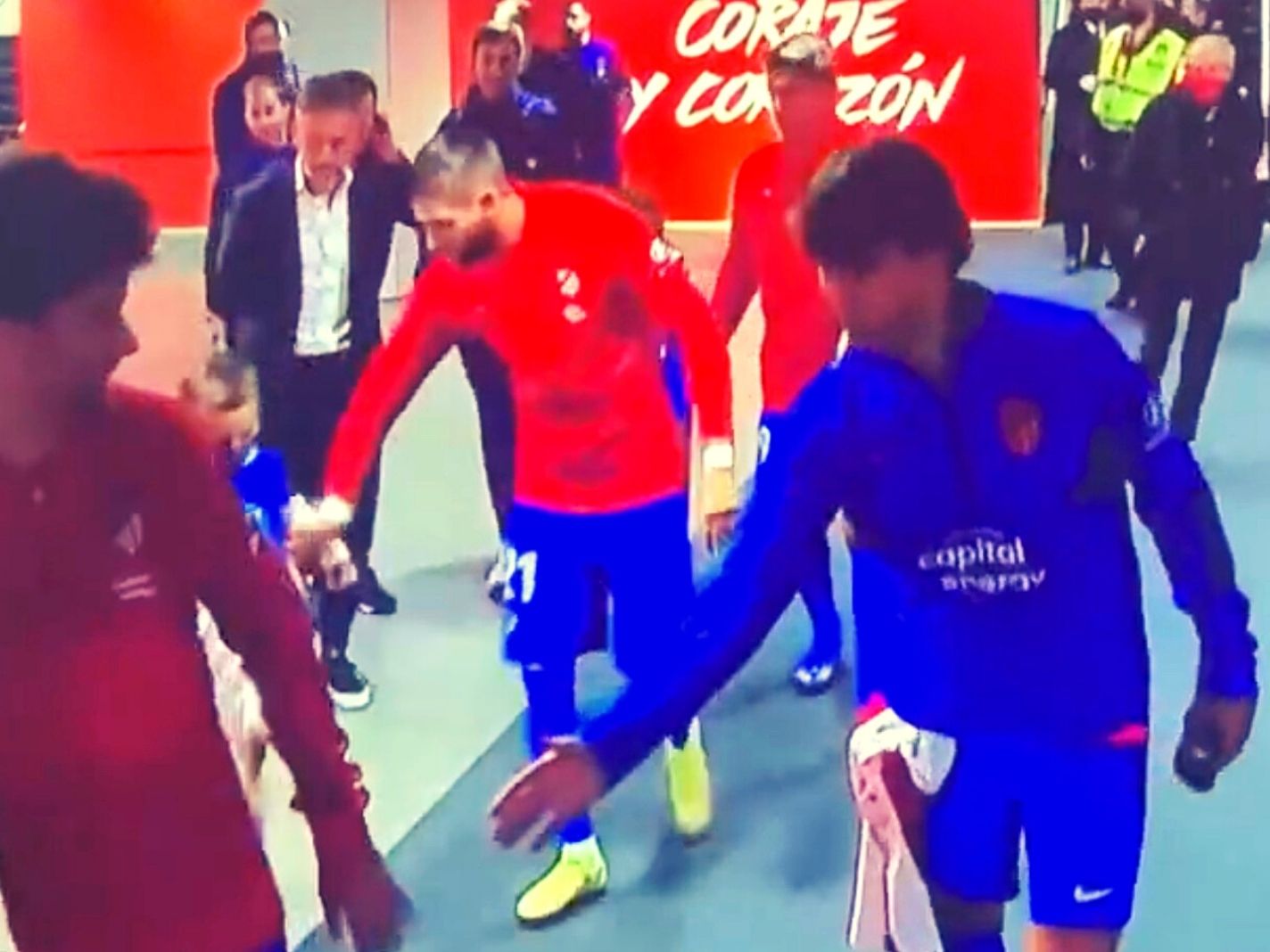 Joao Felix pretends to be a mascot for Antoine Griezmann