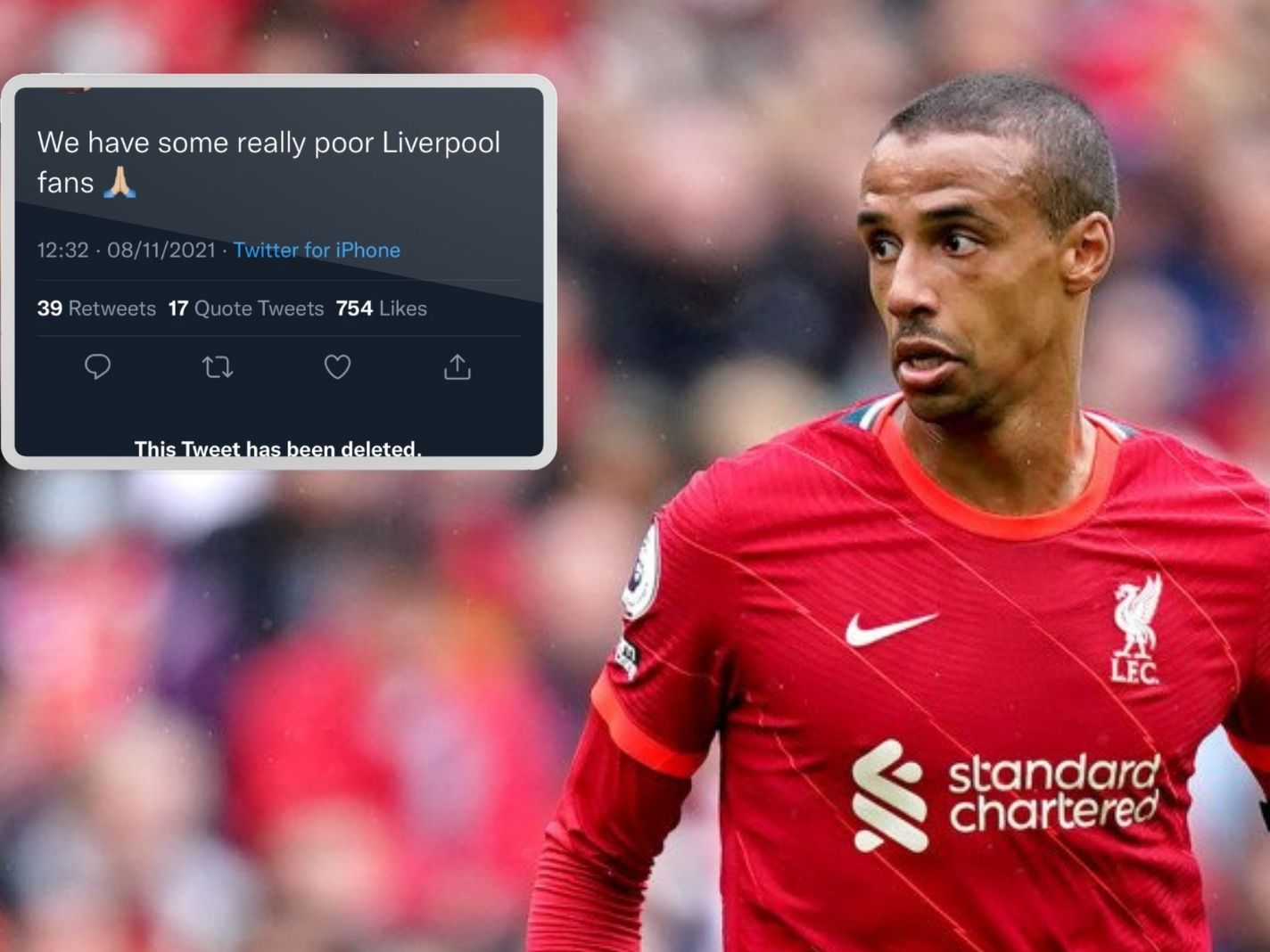 Joel Matip’s wife goes off at Liverpool fans abusing him – and using club motto simultaneously