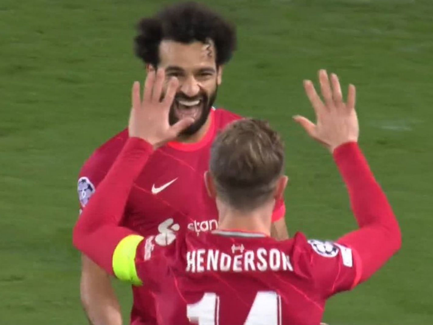 Mohamed Salah celebrates with Jordan Henderson
