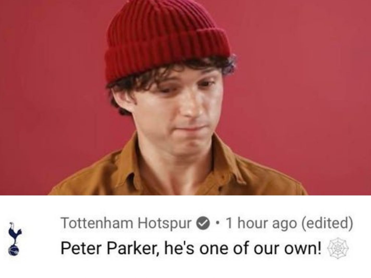 Tom Holland in a segment for GQ as Tottenham Hotspur account writes 'he's one of our own'