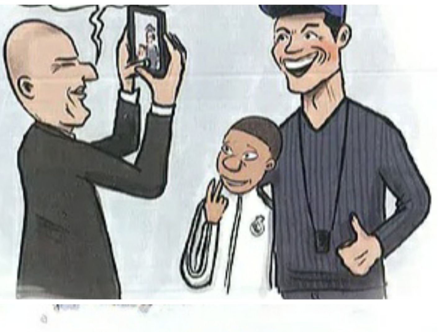 Zidane taking photo of CR7 and Mbappe as seen in Mbappe's comic book