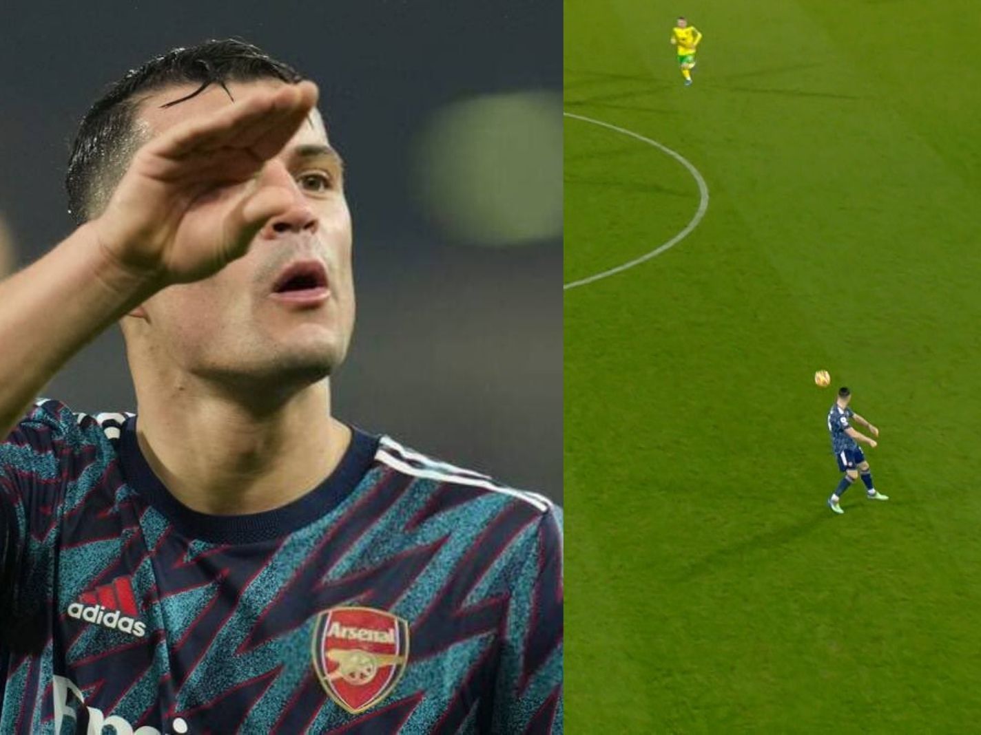 Twitter reacts to Granit Xhaka ballplaying with his back