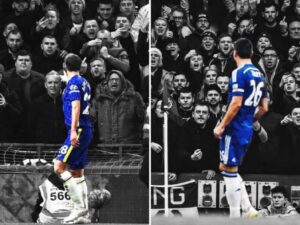 John Terry celebrating a goal in front of West Ham fans