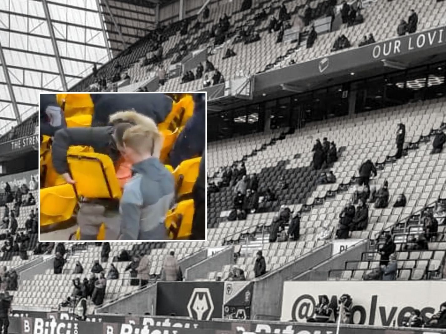 Vandals: Bizzare clip emerges of Liverpool fans robbing seats at Molineux