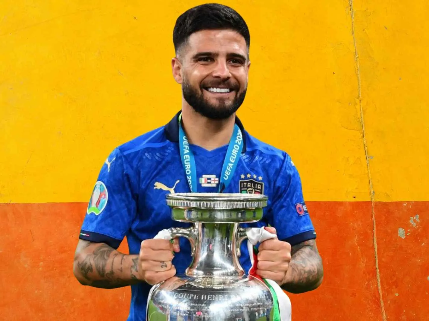 Lorenzo Insigne holds the Euro trophy