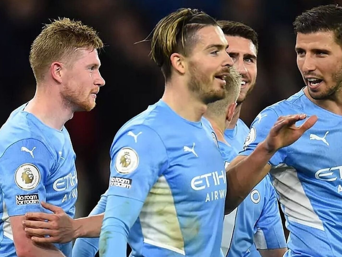 Man City players celebrate a goal during their 6-3 Boxing Day win against Leicester City