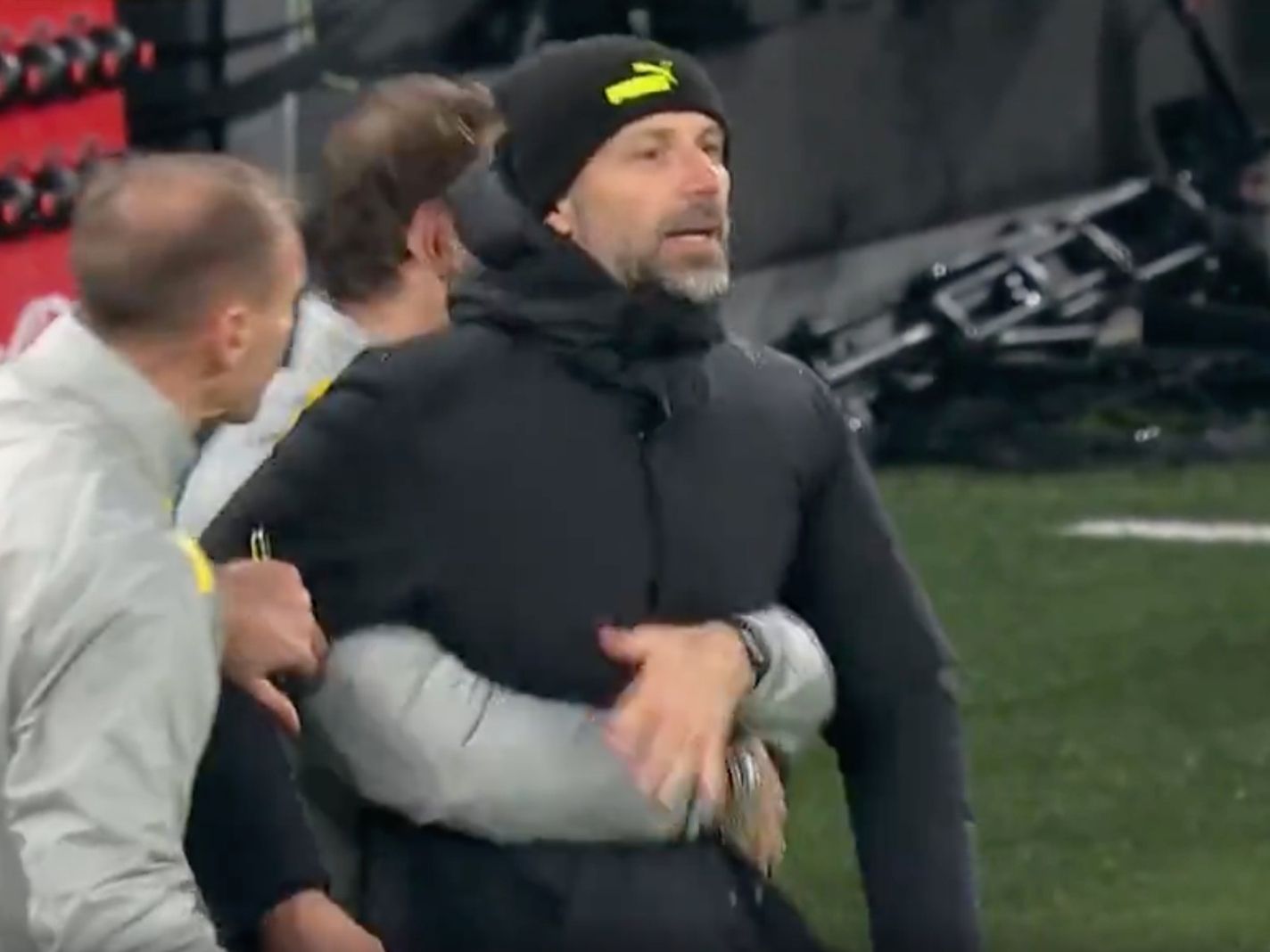 Watch: Dortmund coach deadlifts Marco Rose to avoid removal from dugout