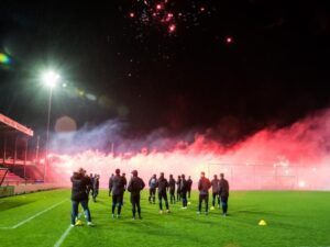 Quick Boys FC fans let off pyroworks during 5 am training session